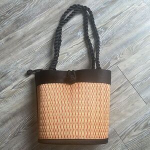 BASKETS OF CAMBODIA Woven Wicker Bucket Shoulder Bag